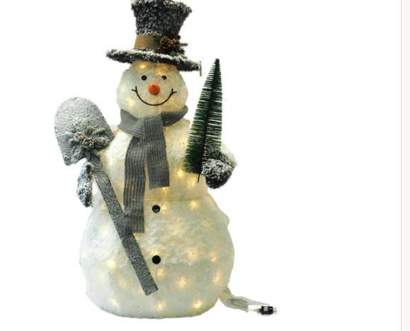 Pupazzo di neve in tinsel 120x39x57 cm 60 luci led calde con pala
