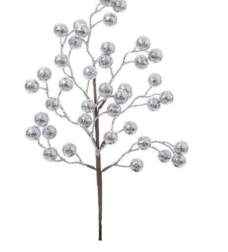 Ramo Myranda bacche argento h 45cm con glitter addobbi di natale