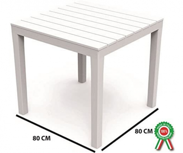 Tavolo in resina plastica quadrato esterno da giardino 80x80xh72cm bianco tavoli