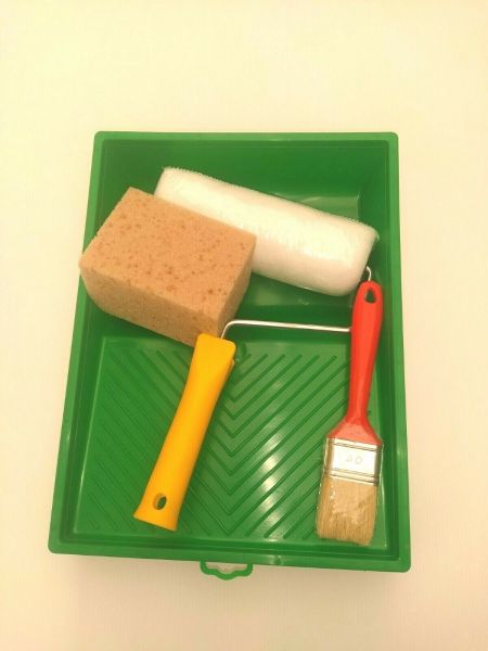 kit completo per pittura fai da te pennello rullo e spugna  per pittura e colore 