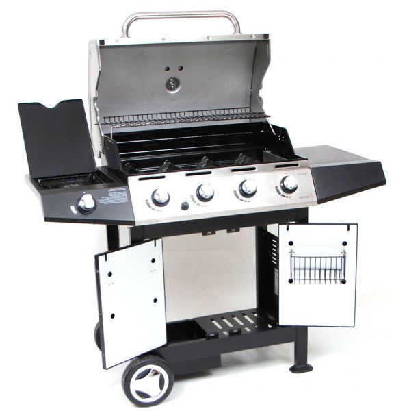 Barbecue a gas pietra lavica acciaio inox portatile piastra 4 bruciatori 