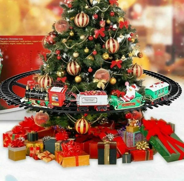 Treno natalizio con supporto albero trenino elettrico natale con luci e suoni D.89 CM