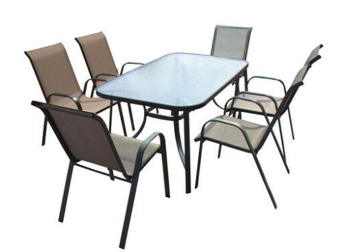 Tavolo da giardino con base in vetro temperato struttura in acciaio 150cm