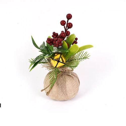 Piantina con bacche pigne e campanellino rivestita in juta 17 cm