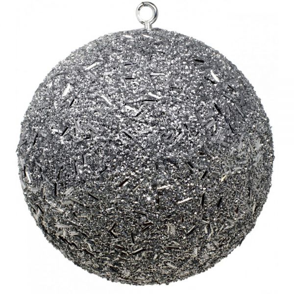 Sfera natalizia grande 25 cm argento decorata con paillet e strass
