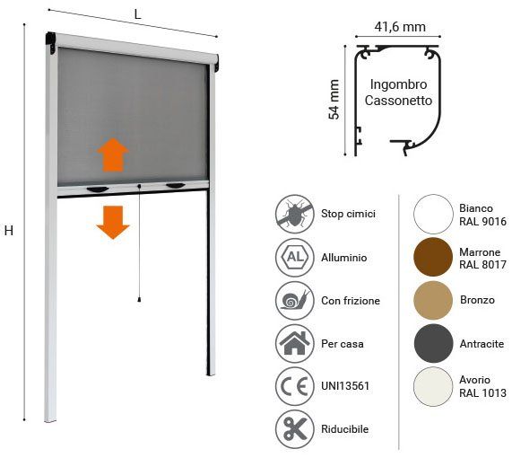 Zanzariera SPECIAL a rullo apertura verticale per finestra marrone 100x160 cm
