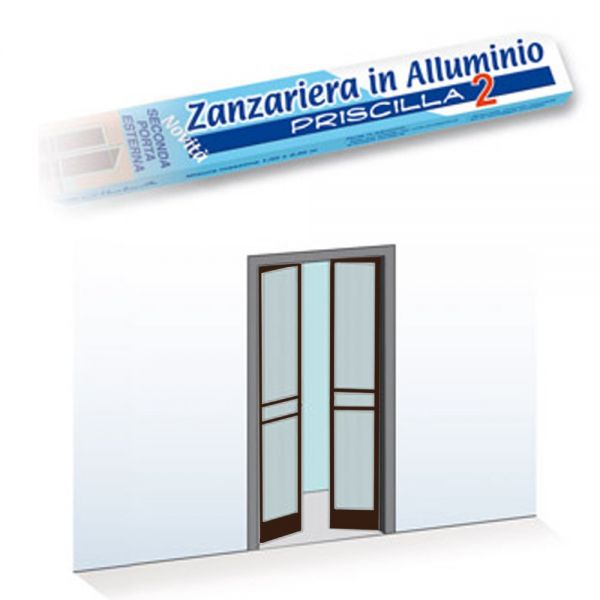 Zanzariera 2 porte battente 150x240cm riducibile telaio alluminio -Marrone